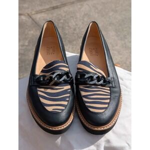 Naturalizer Zebra Print Chain Loafers Womens 9.5 Black Chunky Lug Sole Comfort